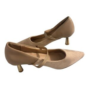 Elegant VTG Inspired Color Block Beige Women's Mary Jane Kitten Heels 7.5